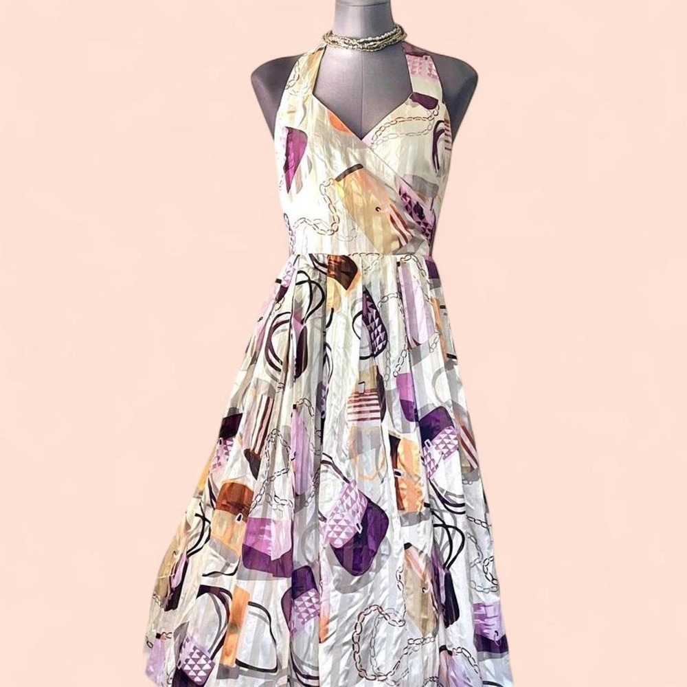Due Per Due Italian Silk Backless Patterned Midi Dress